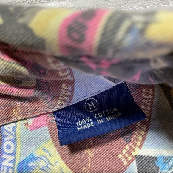 Vintage Lee Denim Button Up Shirt with Novelty International Travel Print, Sz M - Picture 6 of 11